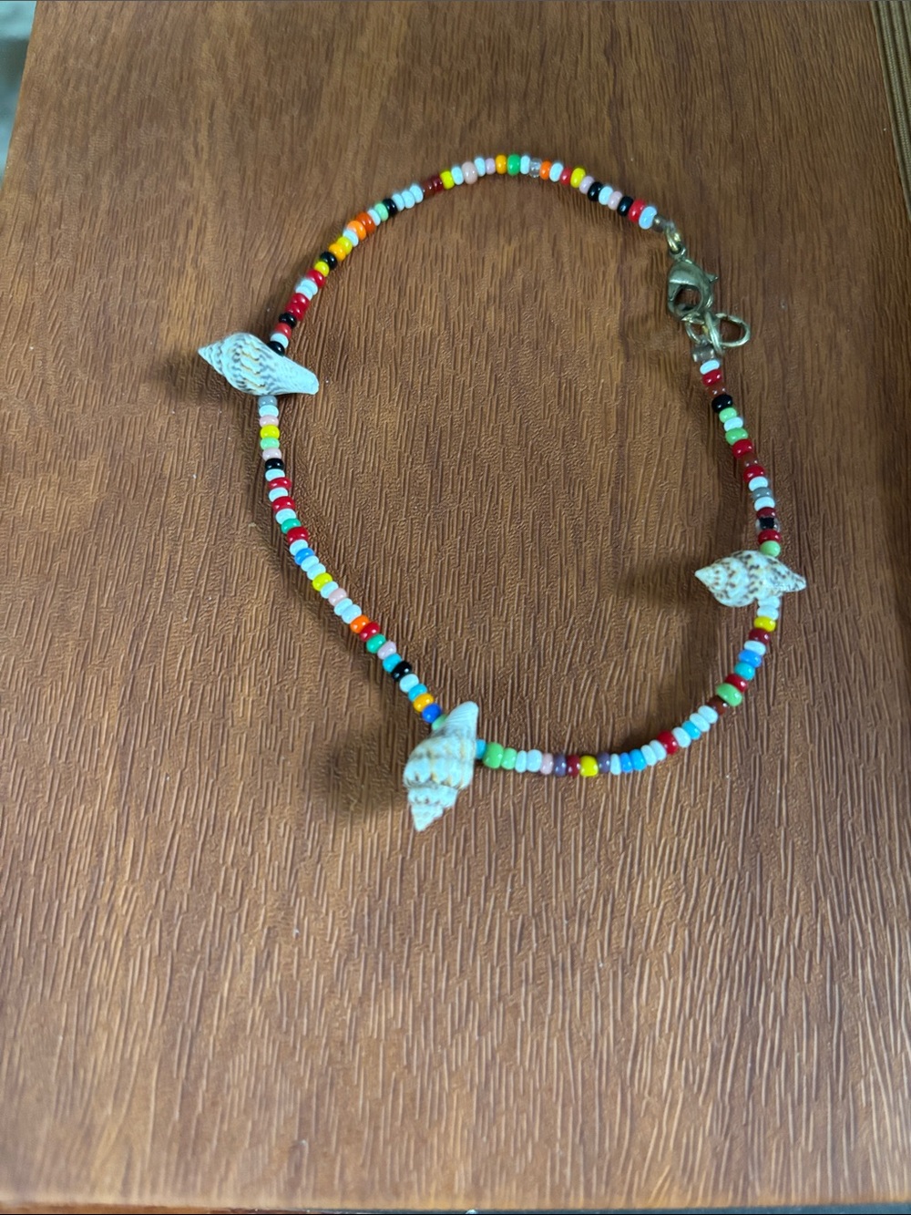Handmade Multicolor Seed Bead Anklet with Shell Accents